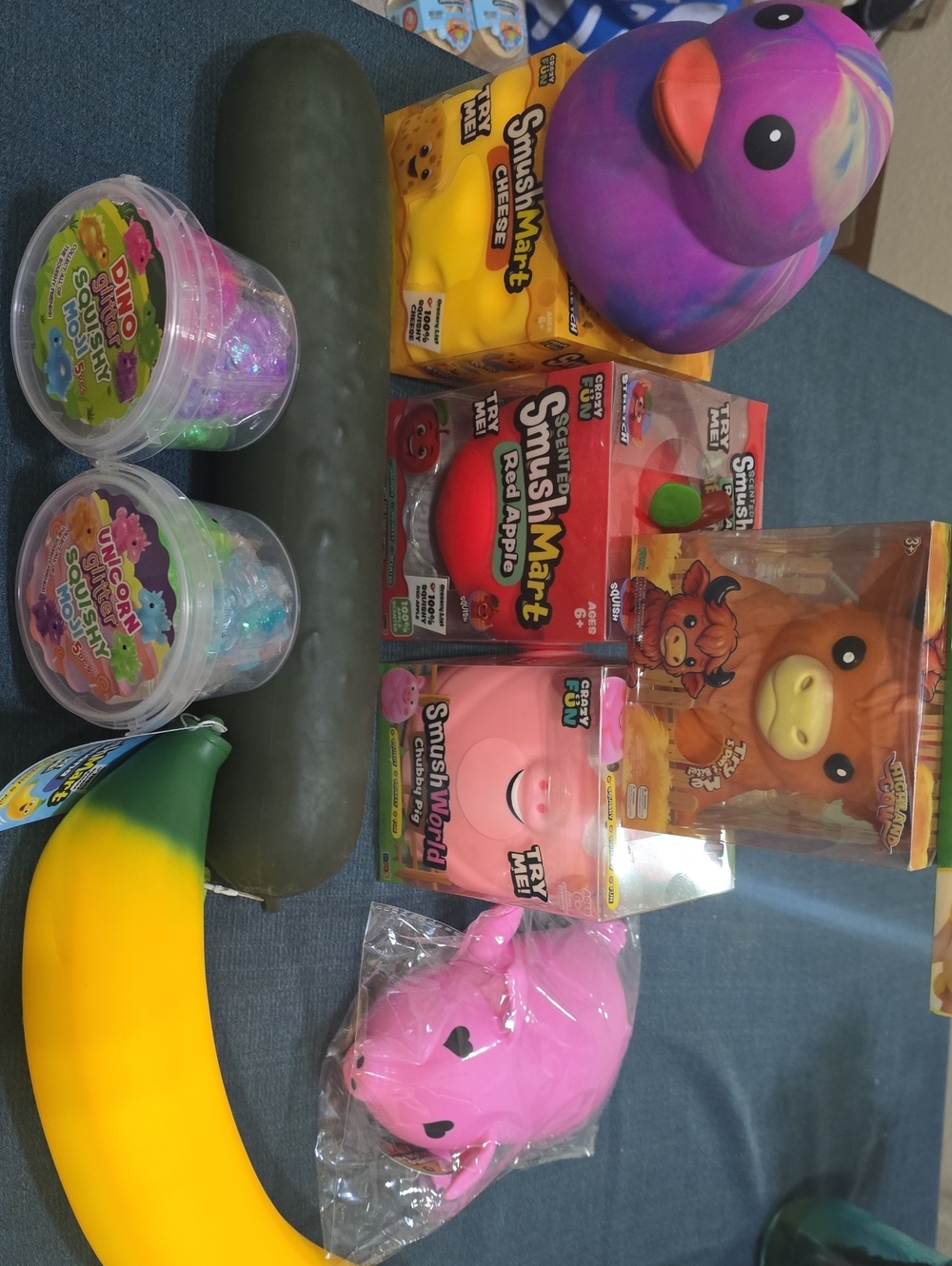 Massive Squishy Lot Smushmart Cheese,apple,butter,duck,pigs,highland cow, & MORE